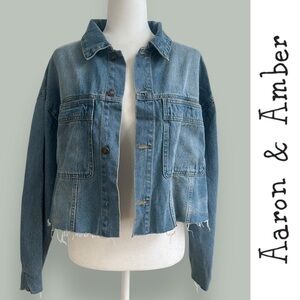 Aaron & Amber Women's Distressed Blue Jean Jacket, Size L, MSRP $78